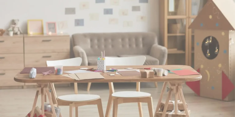 Homeschool room with table with craft supplies